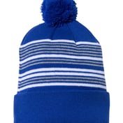Back view of 12″ Striped Pom-Pom Cuffed Beanie