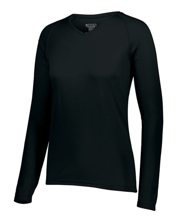 Side view of Women’s Attain Wicking Long Sleeve V-Neck T-Shirt