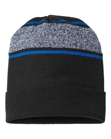 Front view of USA-Made Variegated Striped Cuffed Beanie