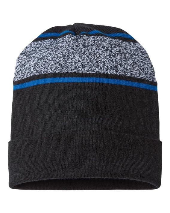 Front view of USA-Made Variegated Striped Cuffed Beanie