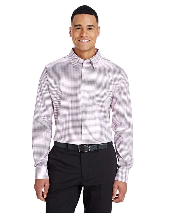 Front view of CrownLux Performance® Micro Windowpane Woven Dress Shirt