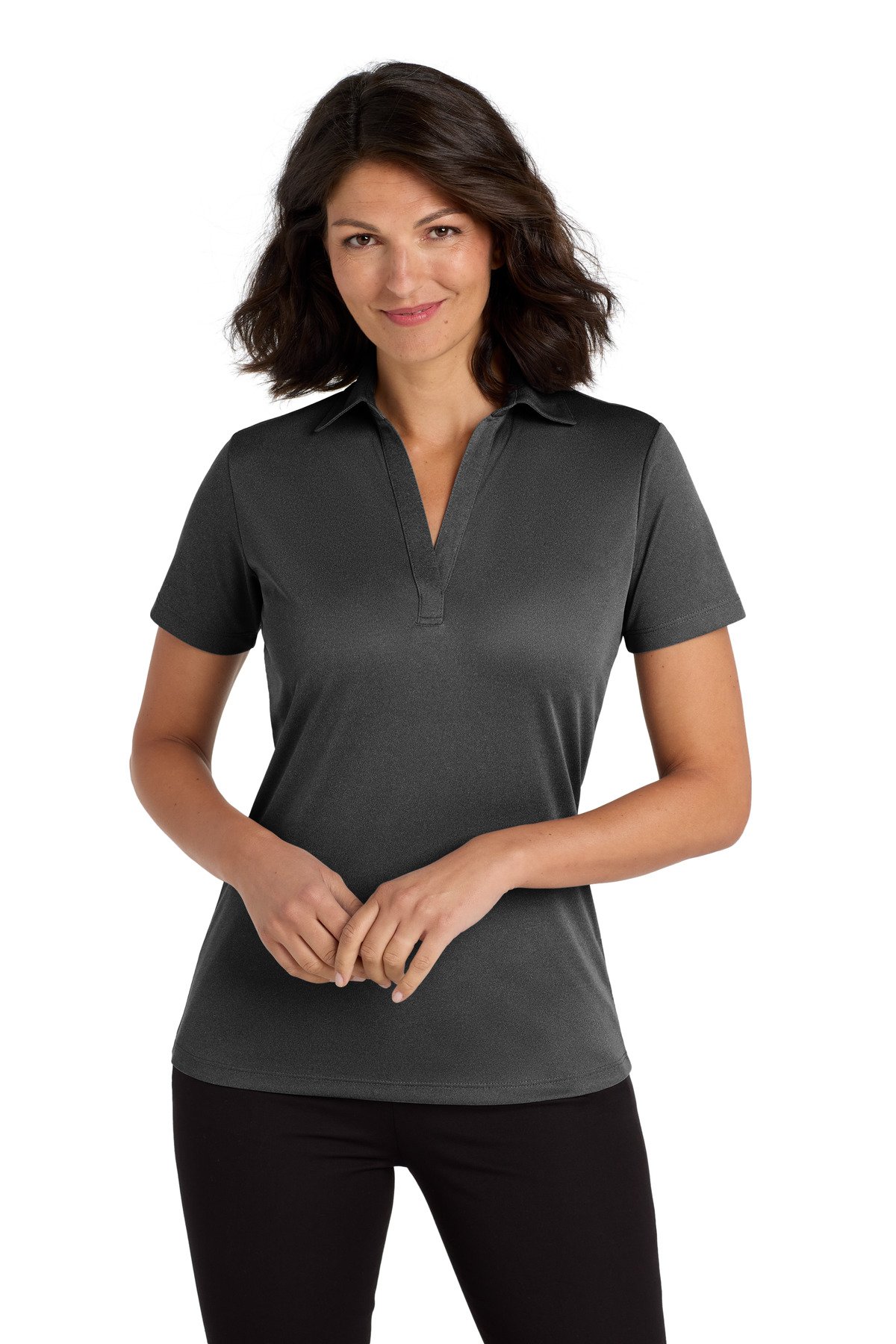 Front view of Women’s Heathered Silk Touch Performance Polo