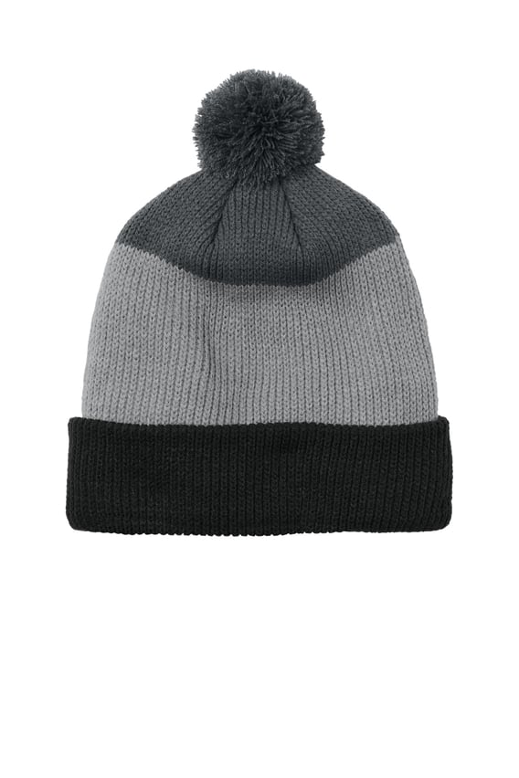 Front view of Cozy Striped Pom Beanie