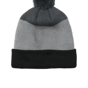 Front view of Cozy Striped Pom Beanie