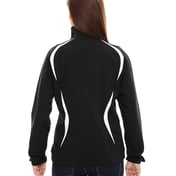 Back view of Ladies’ Enzo Colorblocked Three-Layer Fleece Bonded Soft Shell Jacket