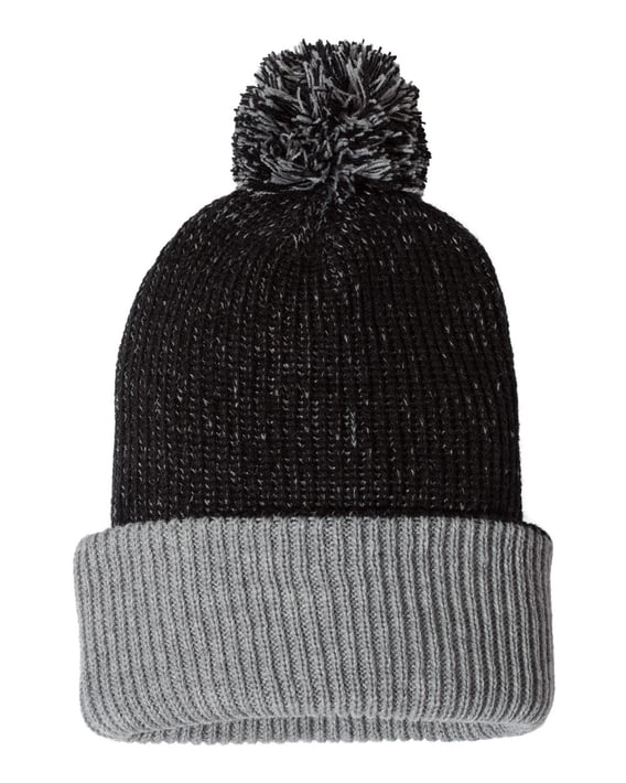 Front view of 12″ Knit Speckled Pom-Pom Beanie