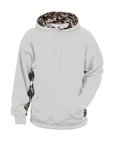Front view of Youth Digital Camo Colorblock Performance Fleece Hooded Sweatshirt