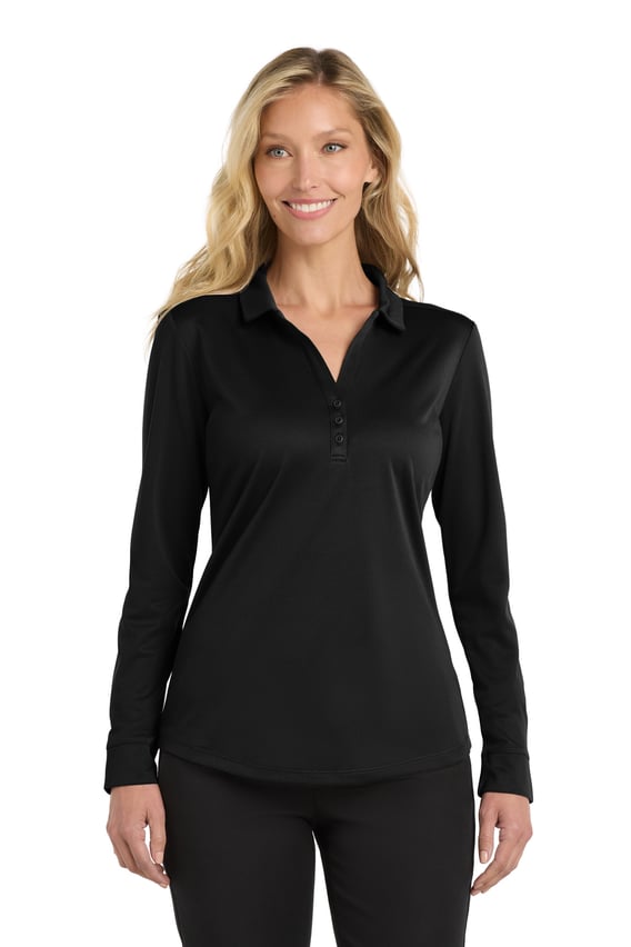 Front view of Women’s Silk Touch Performance Long Sleeve Polo
