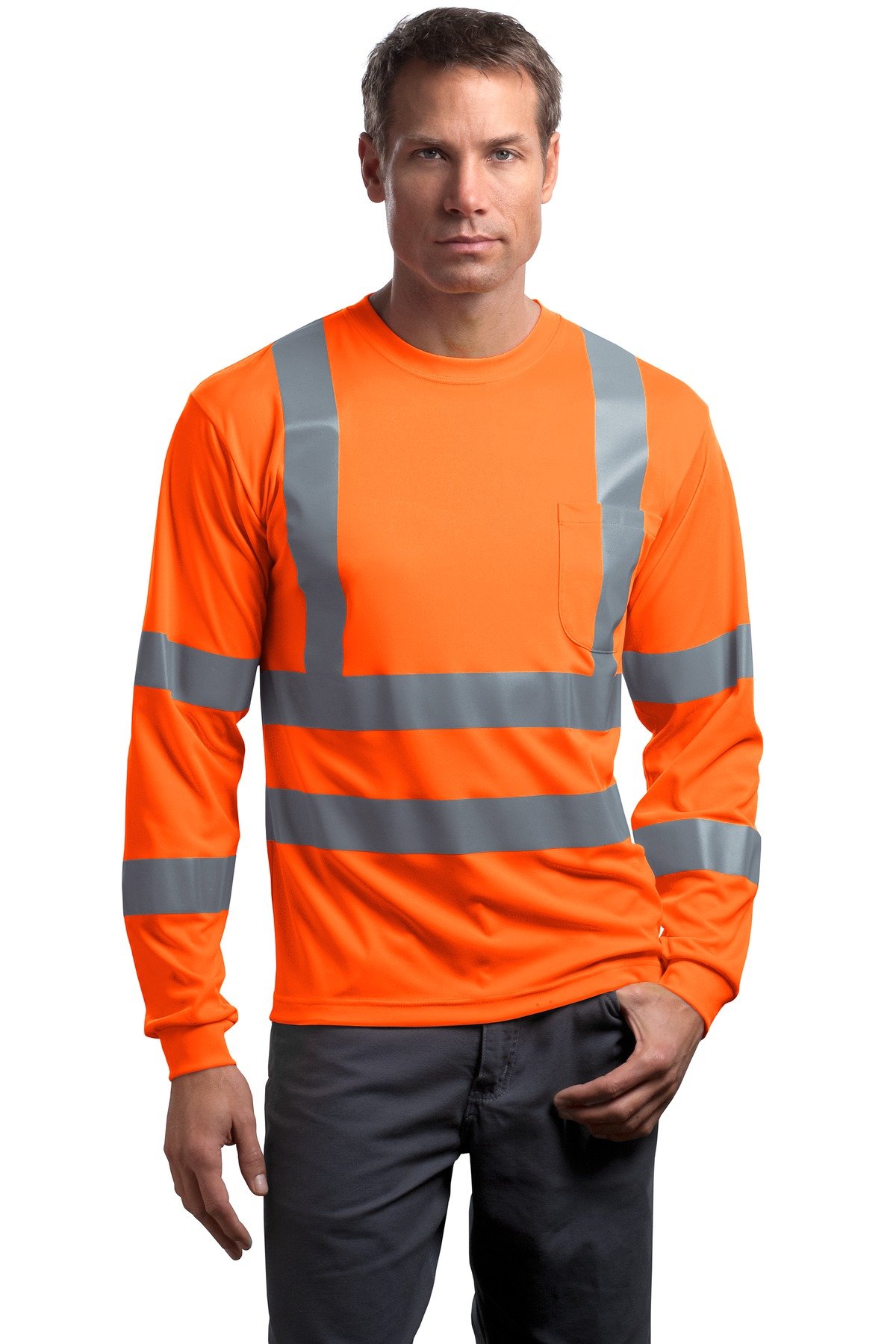 Front view of ANSI 107 Class 3 Long Sleeve Snag-Resistant Reflective T-Shirt