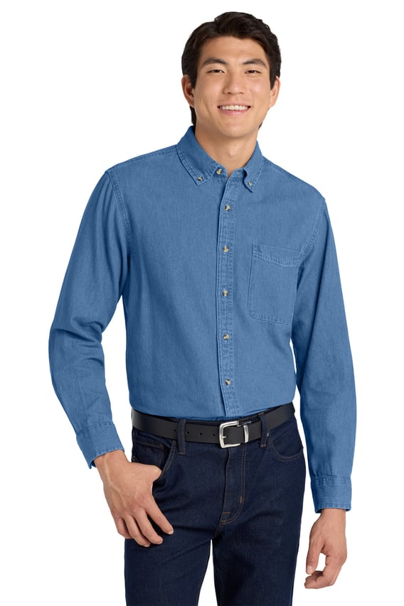 Front view of Tall Long Sleeve Denim Shirt