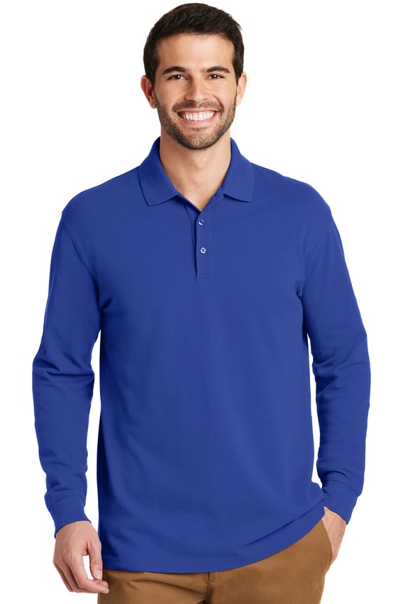 Front view of EZCotton&reg; Long Sleeve Polo
