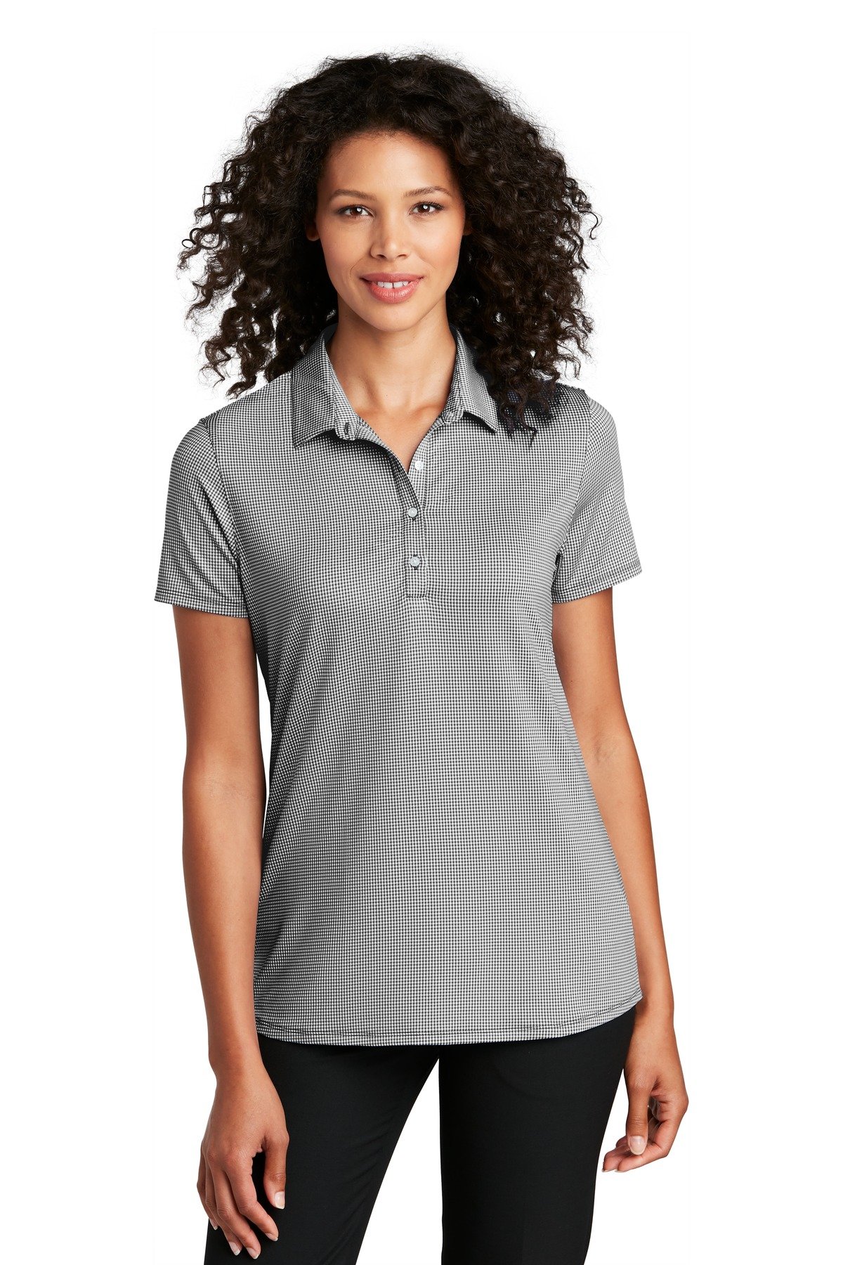 Front view of Ladies Gingham Polo
