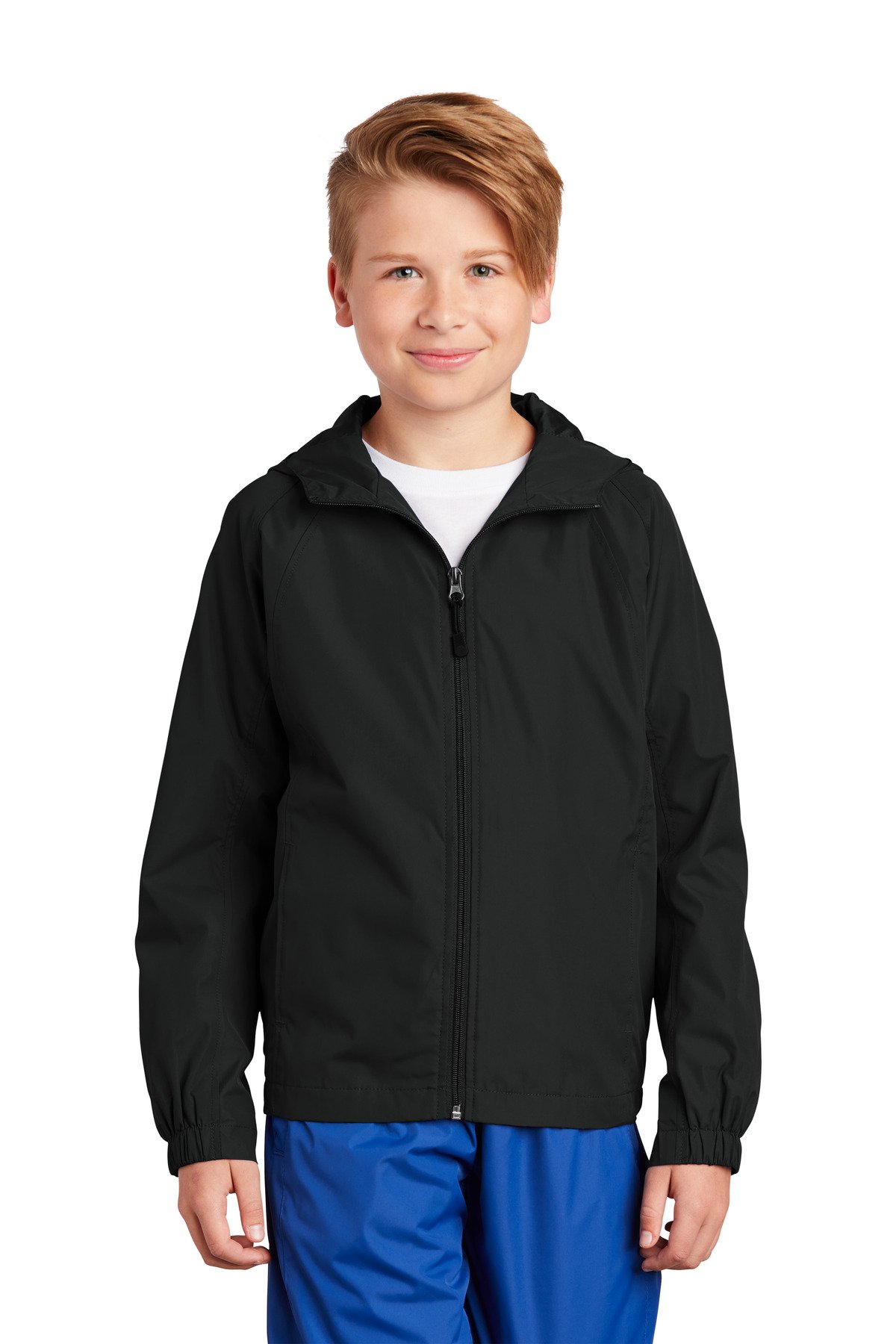 Front view of Youth Hooded Raglan Jacket