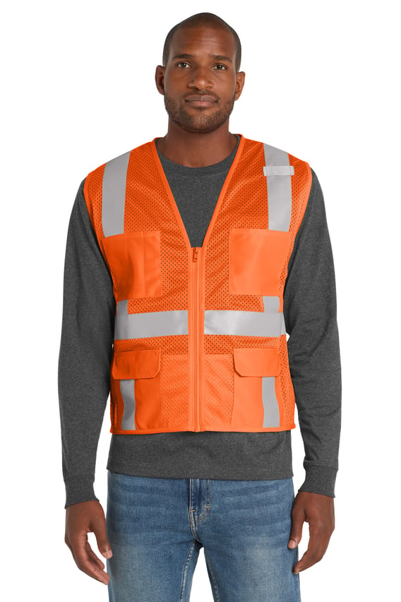 Front view of ANSI 107 Class 2 Mesh Six-Pocket Zippered Vest