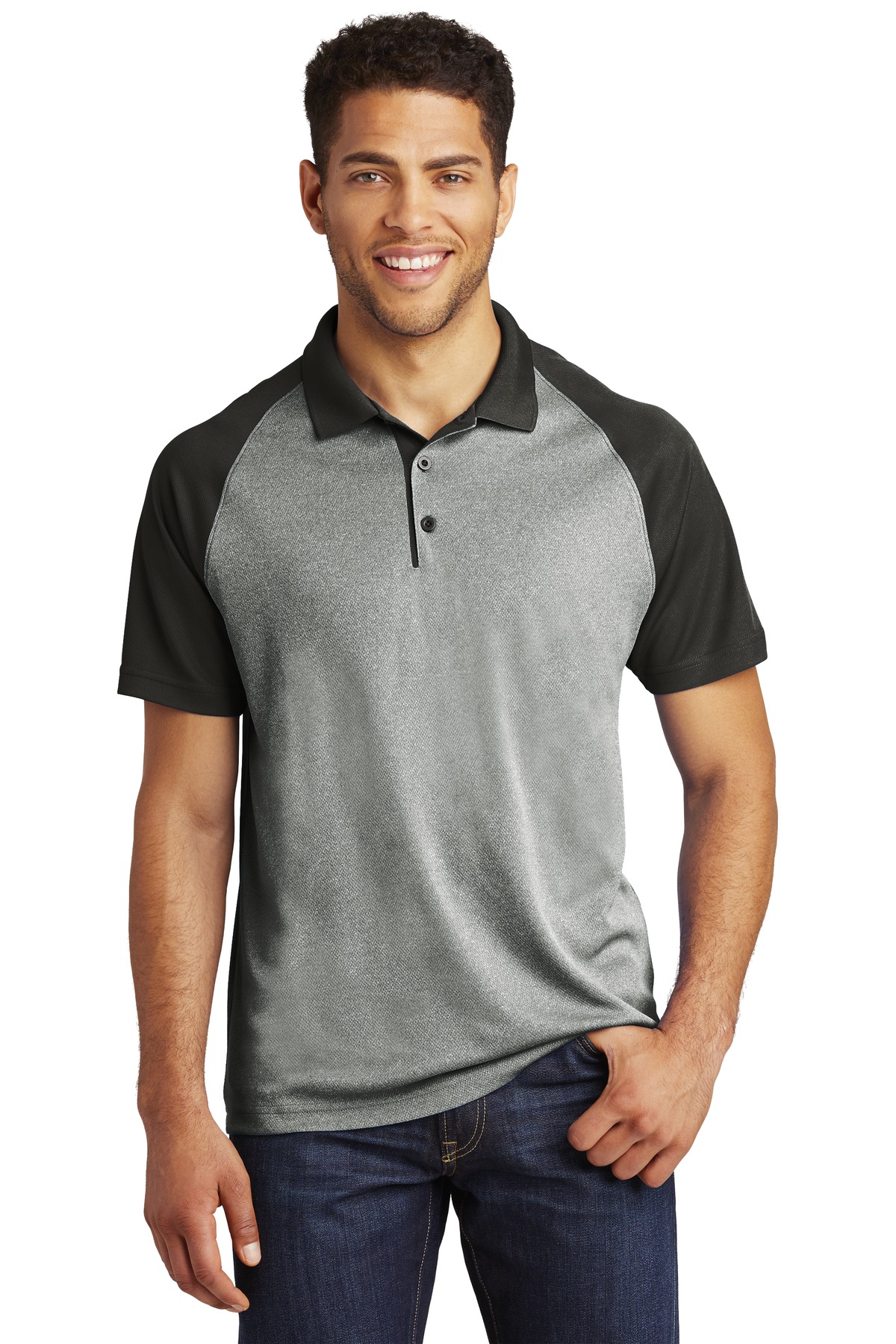 Front view of PosiCharge ® RacerMesh ® Raglan Heather Block Polo
