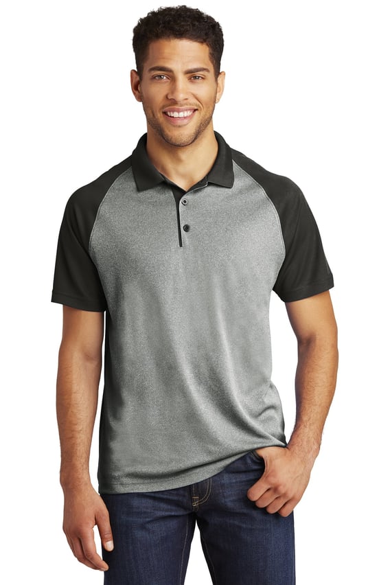 Front view of PosiCharge ® RacerMesh ® Raglan Heather Block Polo
