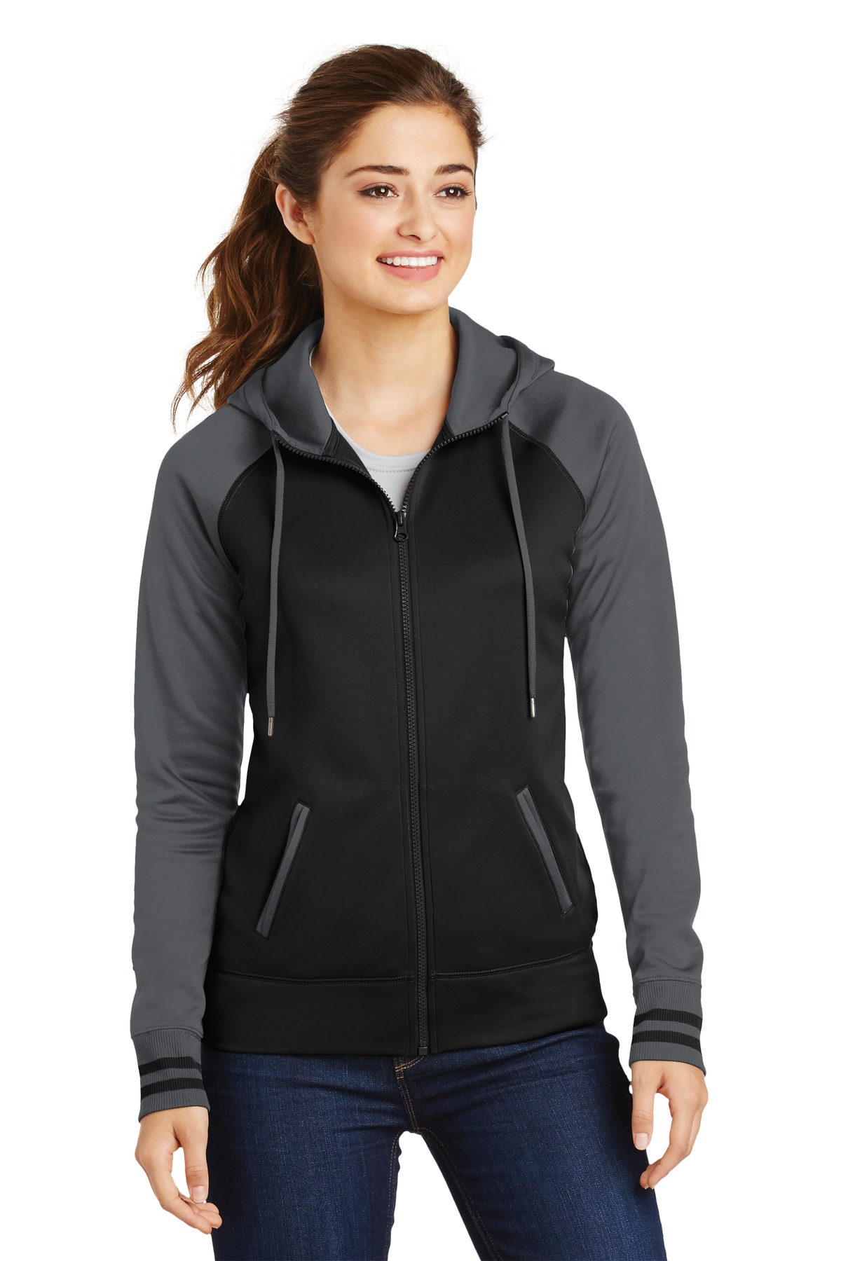 Front view of Women’s Sport-Wick® Varsity Fleece Full-Zip Hooded Jacket