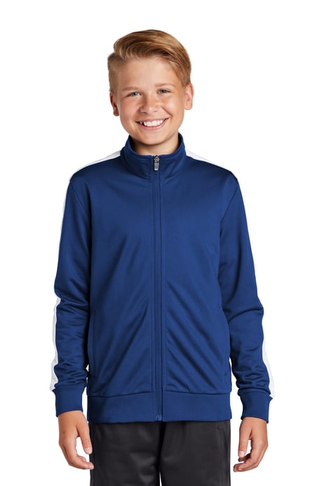 Front view of Youth Tricot Sleeve Stripe Track Jacket