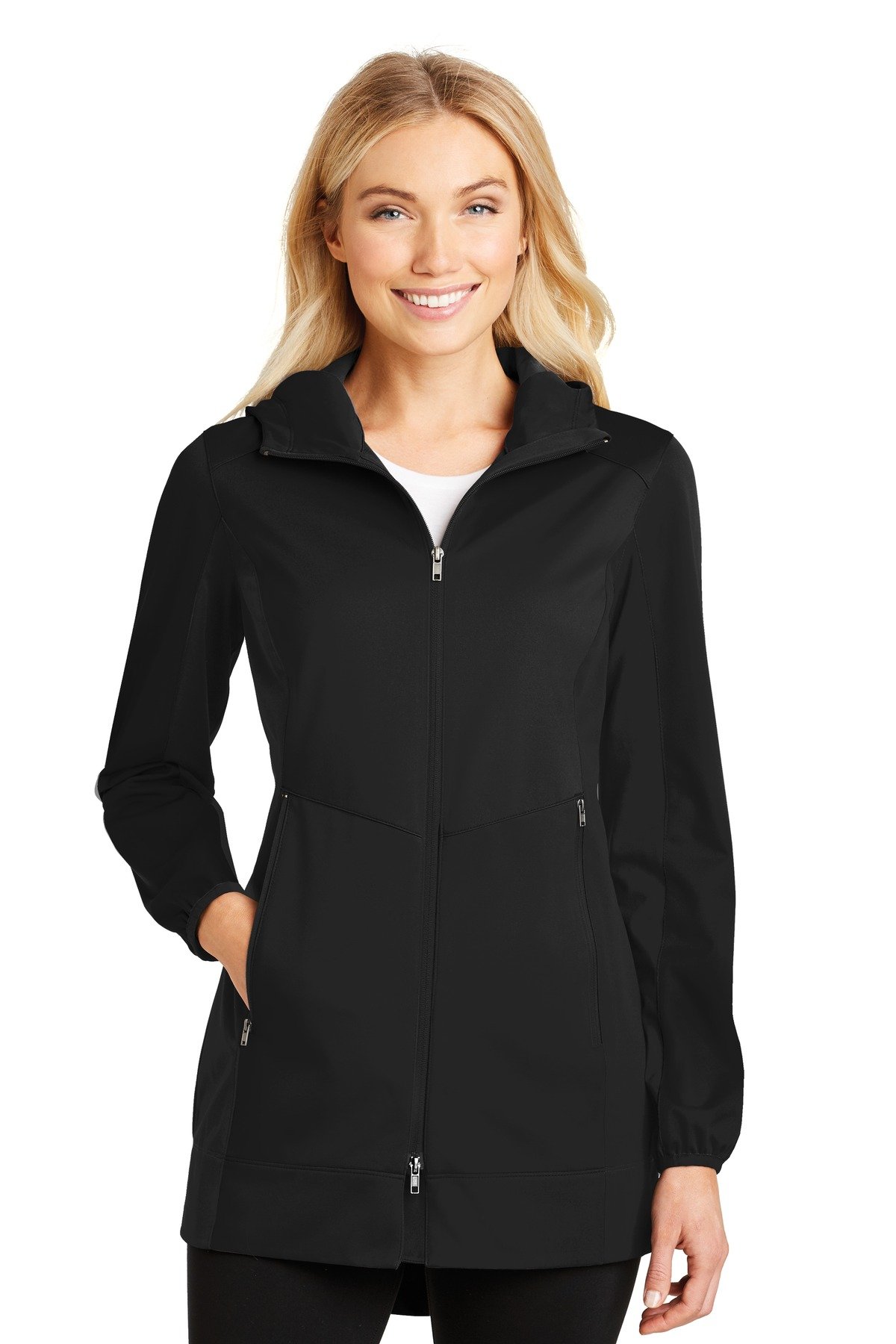 Front view of Ladies Active Hooded Soft Shell Jacket