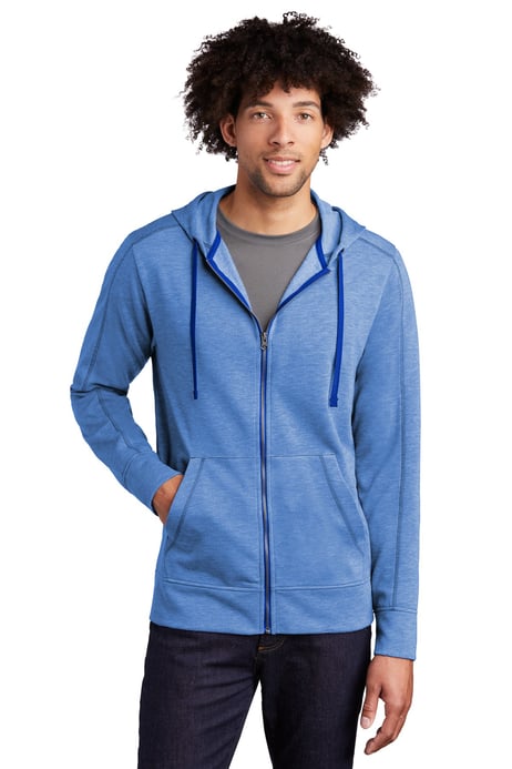 Front view of PosiCharge ® Tri-Blend Wicking Fleece Full-Zip Hooded Jacket