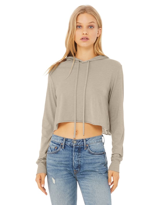 Front view of Ladies’ Cropped Long Sleeve Hoodie T-Shirt