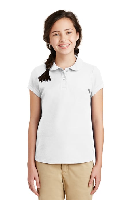 Front view of Girls Silk Touch Peter Pan Collar Polo