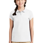 Front view of Girls Silk Touch Peter Pan Collar Polo