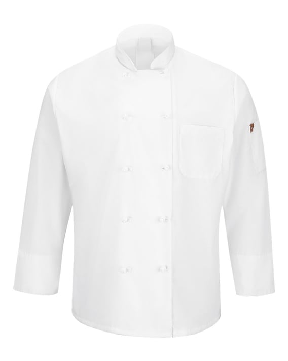 Front view of Mimix™ Ten Knot Button Chef Coat With OilBlok