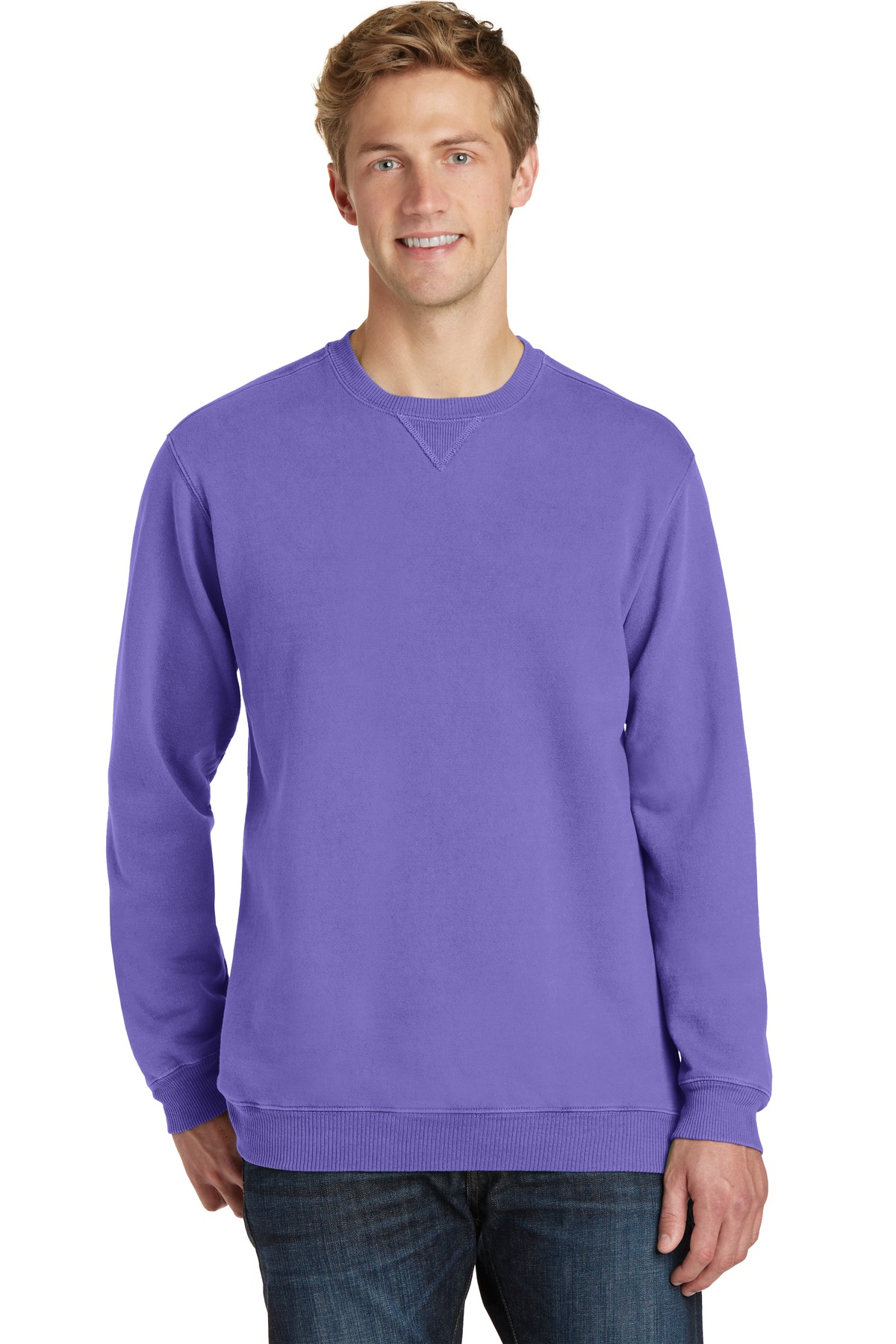 Front view of Beach Wash® Garment-Dyed Crewneck Sweatshirt