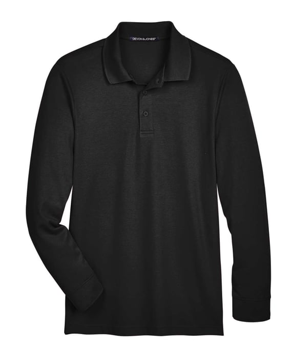 Front view of CrownLux Performance® Plaited Long Sleeve Polo