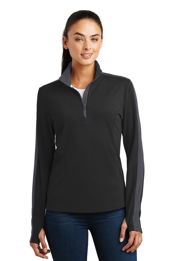 Front view of Ladies Sport-Wick® Textured Colorblock 1/4-Zip Pullover