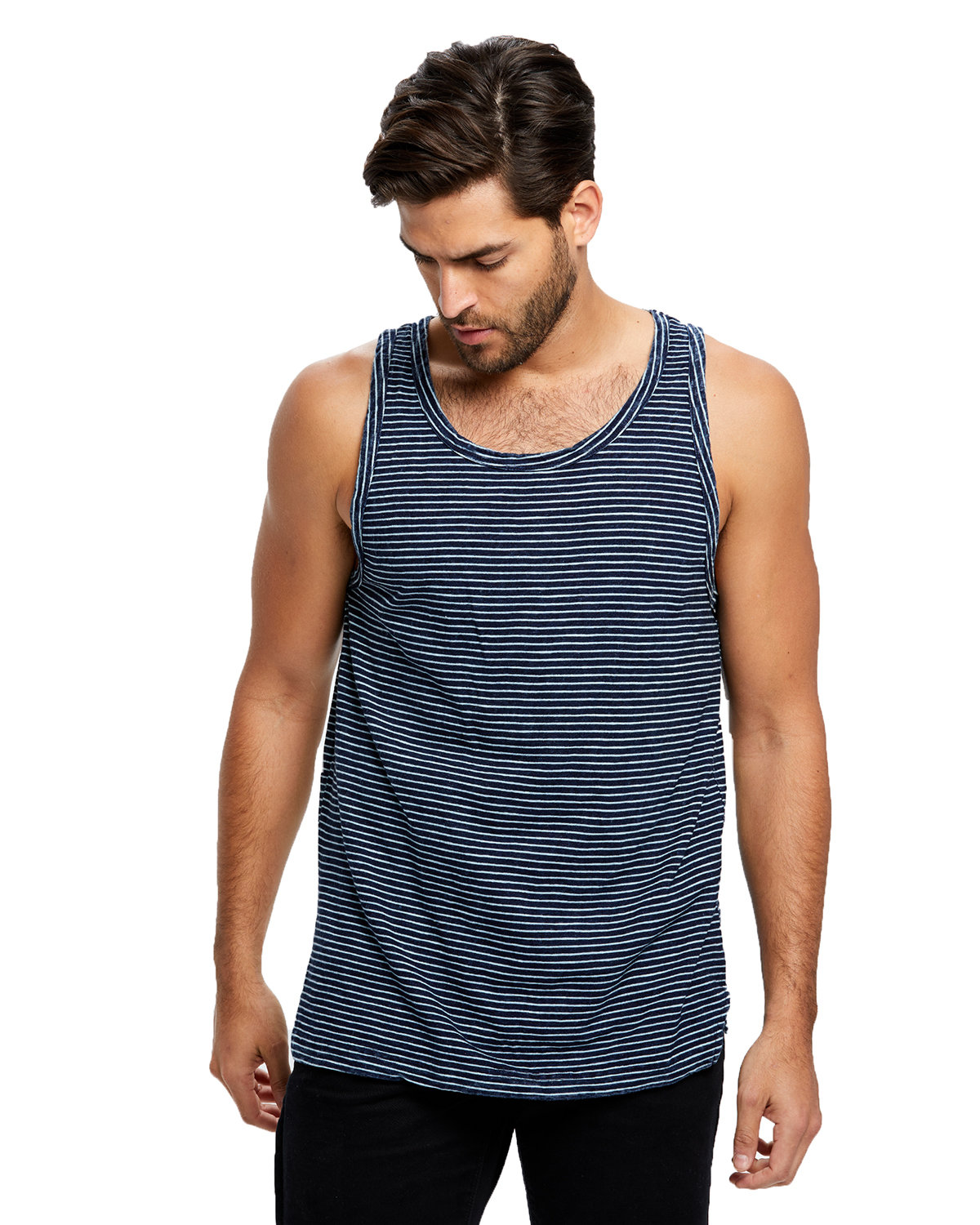 Front view of Men’s Indigo Striped Tank