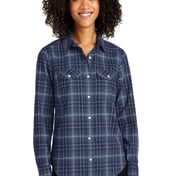 Front view of Women’s Long Sleeve Ombre Plaid Shirt