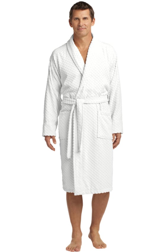 Front view of Checkered Terry Shawl Collar Robe