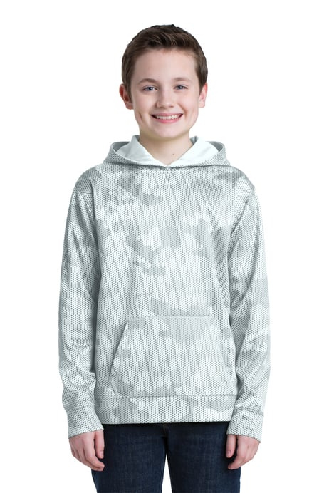 Front view of Youth Sport-Wick&reg; CamoHex Fleece Hooded Pullover