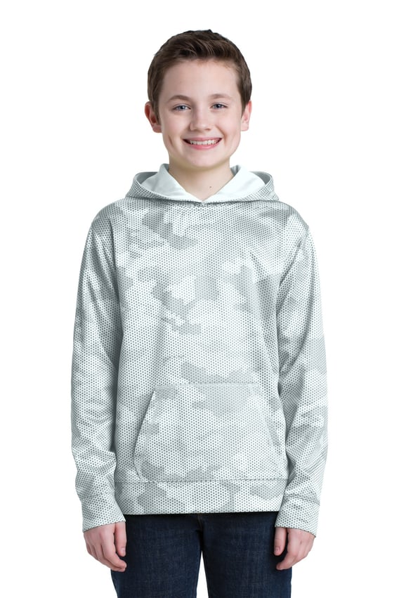 Front view of Youth Sport-Wick&reg; CamoHex Fleece Hooded Pullover