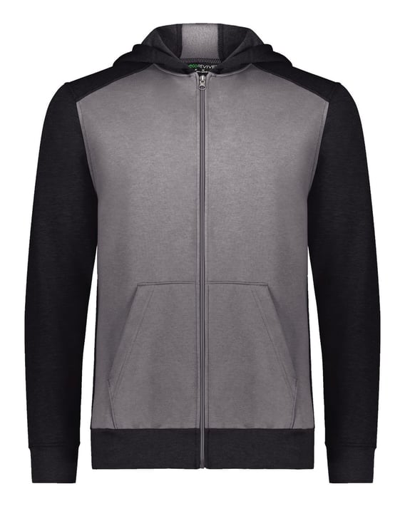 Front view of Youth Eco Revive™ Three-Season Triblend Fleece Full-Zip Hooded Sweatshirt