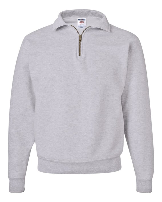 Front view of Super Sweats NuBlend® Quarter-Zip Cadet Collar Sweatshirt