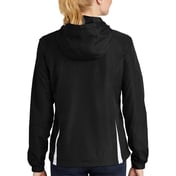 Back view of Women’s Colorblock Hooded Raglan Jacket