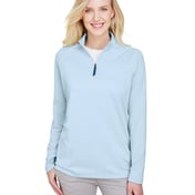 Front view of CrownLux Performance® Ladies’ Clubhouse Micro-Stripe Quarter-Zip