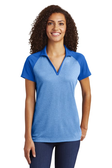 Front view of Women's PosiCharge ® RacerMesh ® Raglan Heather Block Polo