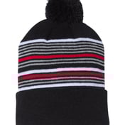 Front view of 12″ Striped Pom-Pom Knit Beanie