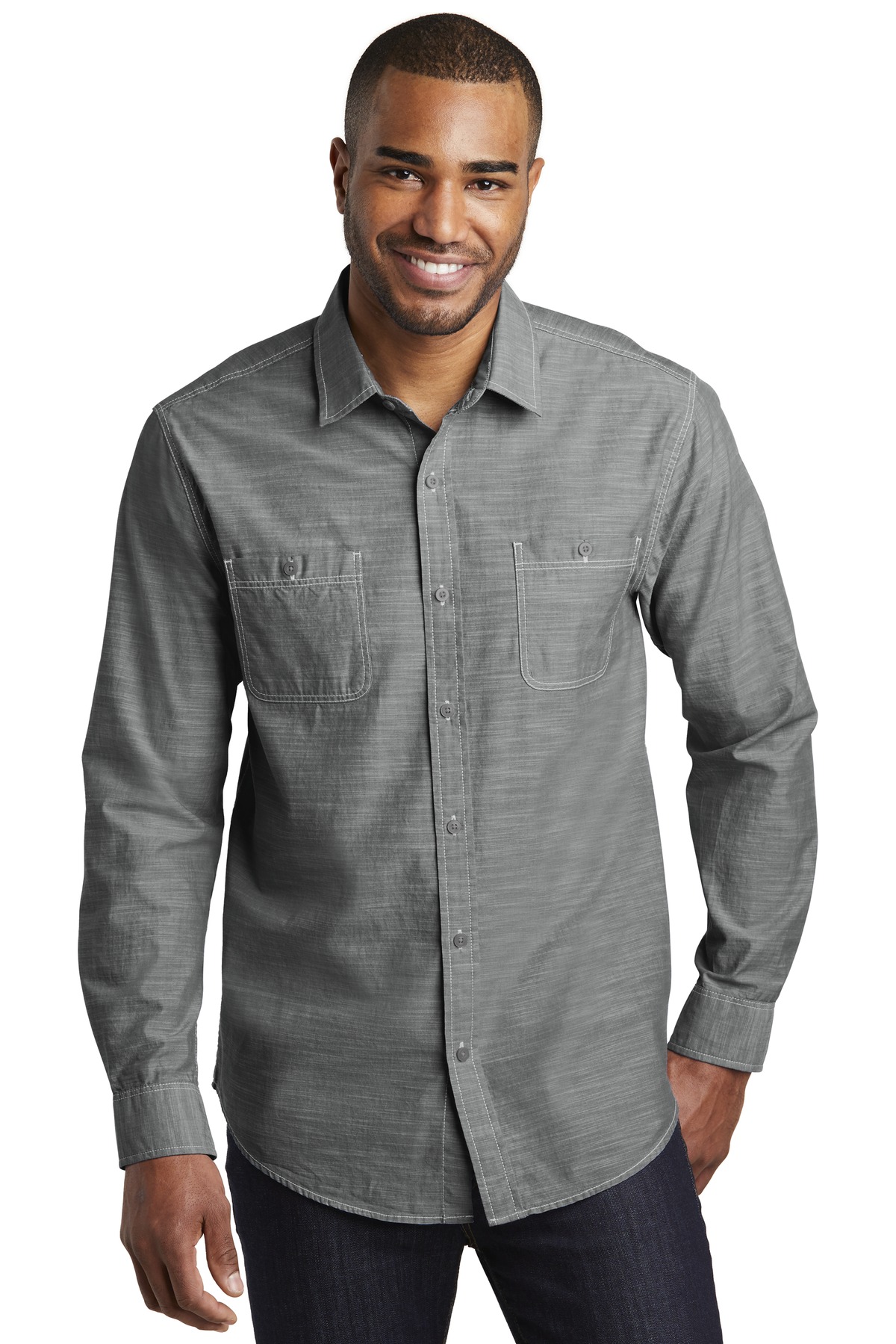 Front view of Slub Chambray Shirt