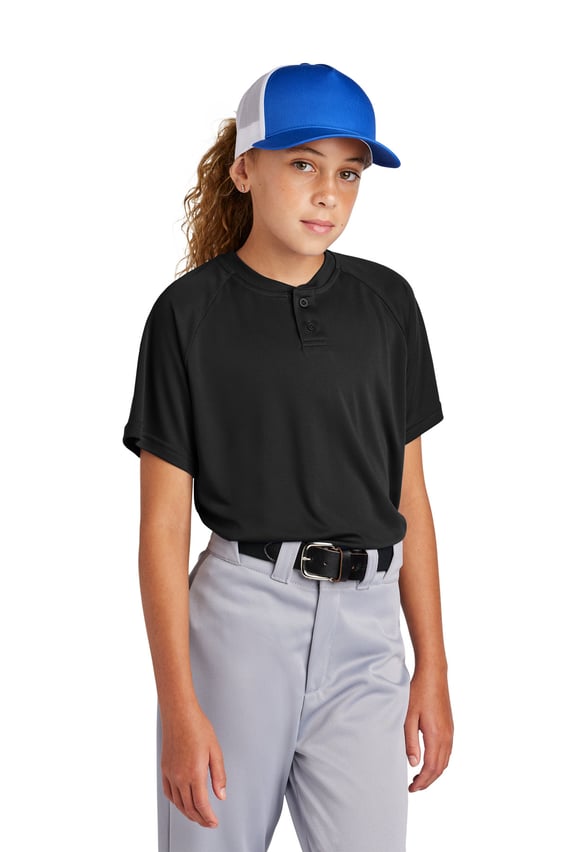 Front view of Youth PosiCharge® Competitor 2-Button Henley