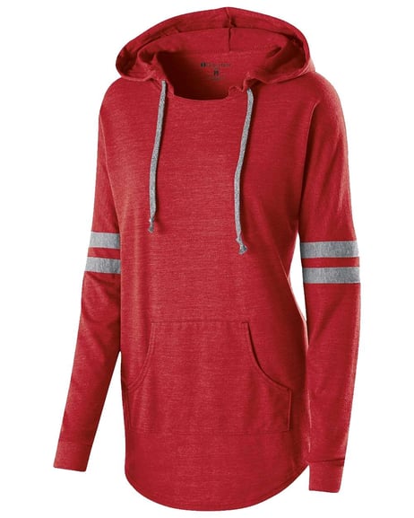 Front view of Women's Triblend Hooded Long Sleeve T-Shirt