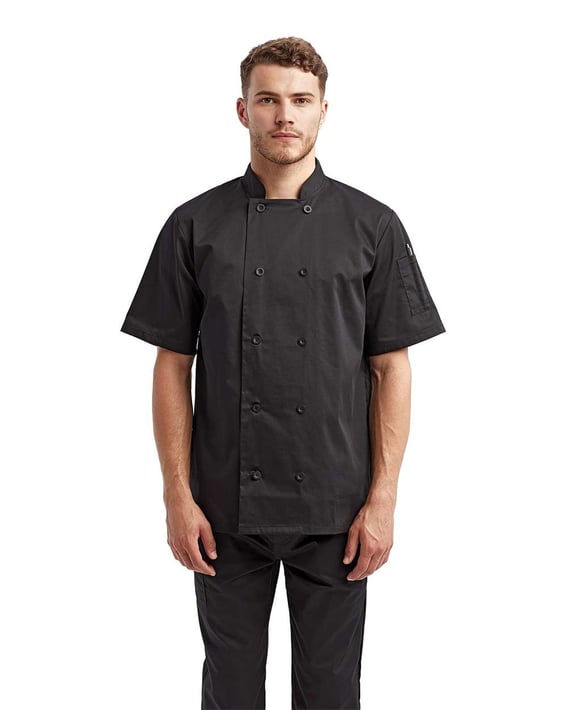 Front view of Short Sleeve Recycled Chef Coat