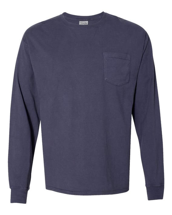 Front view of Garment-Dyed Long Sleeve T-Shirt With A Pocket