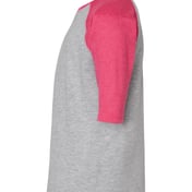 Side view of Youth Baseball Fine Jersey Three-Quarter Sleeve Tee