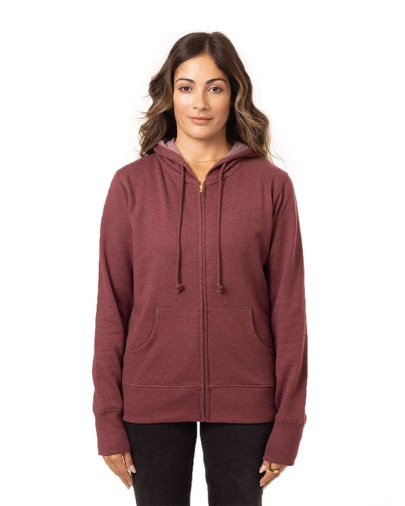 Front view of Women’s Heathered Full-Zip Hooded Sweatshirt