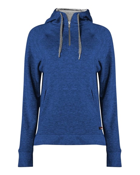 Front view of FitFlex Women's French Terry Hooded Quarter-Zip